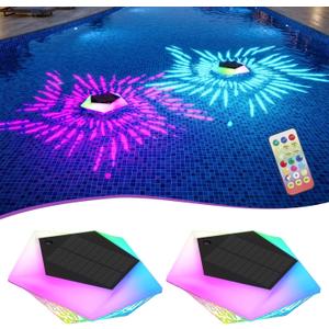 2 x Solar Floating Pool Lights with Remote 2 Pack 7.8inch Upper and Lower Color Changing Floating Lights for Pond, IP68 Waterproof Pool Lights for Party,Wedding,Yard,Garden, 7.871.97in