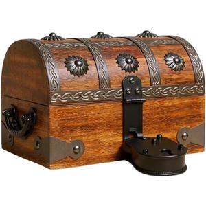 T one woods Wooden treasure chest box (Free lock included) | treasure chest for kids prizes | vintage keepsake box for table dcor | pirate accessories | gift for kids (small)