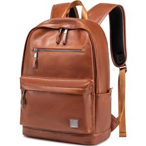 weiatas Leather Laptop Backpack for Men Women Work, Lightweight School Backpack Bookbag for College Students, Waterproof Casual Daypack Travel Computer Backpack fits 15.6 (Brown)