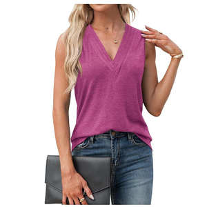 Agnes Urban Womens V Neck Tank Tops Dressy Summer Sleeveless Shirts Casual Loose Tunic Tops Blouses T Shirts Reddish Purple-L