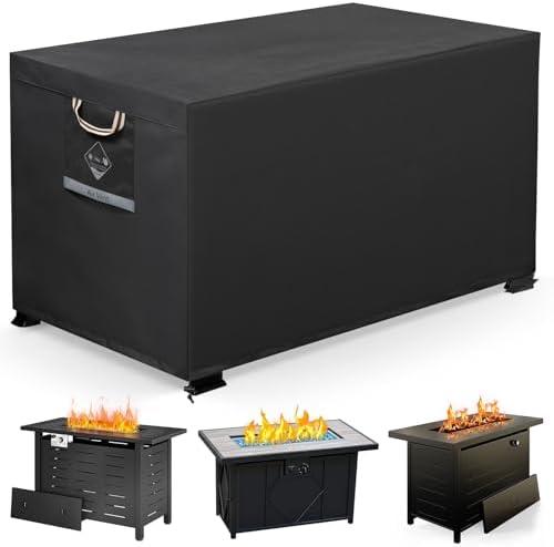 QH.HOME Fire Pit Cover Rectangular Super Waterproof 44" L x 28" W x 24" H, UPF 50+ Outdoor Fire Pit Table Cover 600D Strong Tear Resistant and Fading Resistant for Rectangular Fire Pit - Black