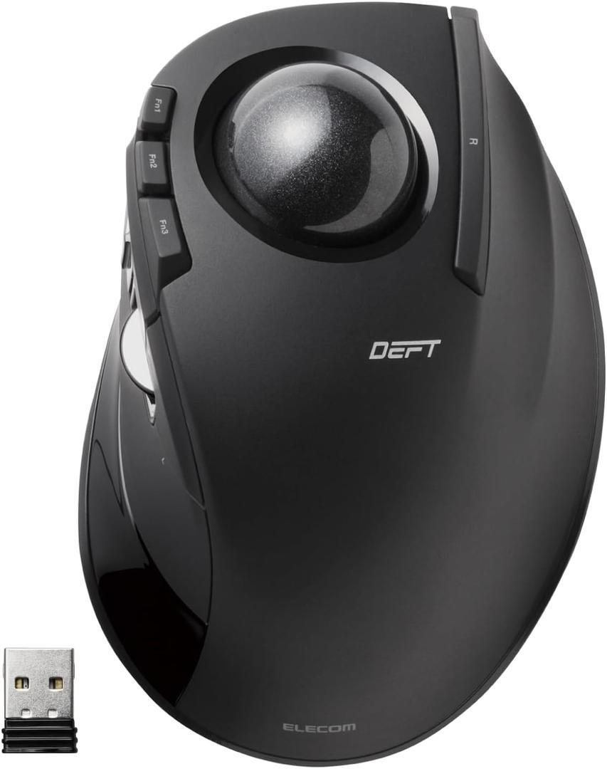 ELECOM DEFT Trackball Mouse, 2.4GHz Wireless, Finger Control, 8-Button Function with Smooth Tracking, Ergonomic Design, Optical Gaming Sensor, Windows11, macOS (M-DT2DRBK)
