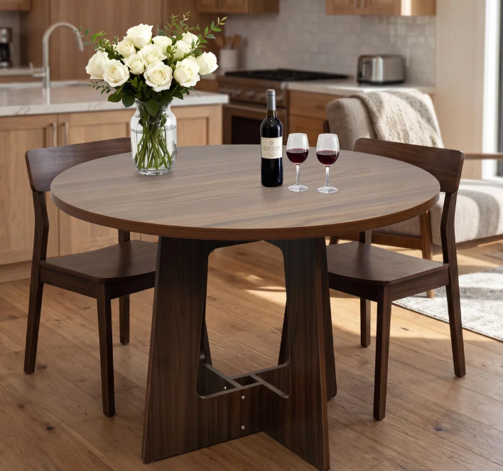 Garvee Round Dining Table for 4, 43.3'' Kitchen Table for Dining Room, Circle Farmhouse Kitchen Tables, Wood Dinner Tables for Living Room, Apartment, Small Spaces, Walnut