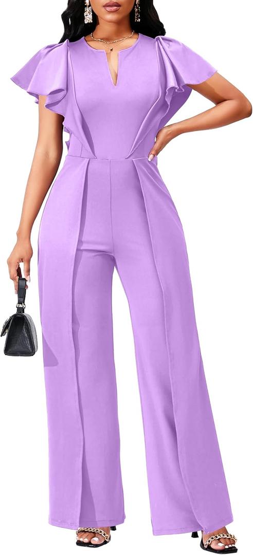 SxClub Elegant Jumpsuits for Women Dressy Formal Casual Long Straight Pants Business Jumpsuit 2XL