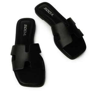 Soda Knit Flat Sandal Black, Size 10