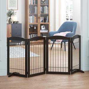Spirich Freestanding Wire Pet Gate for Dogs, 30 inches Tall Dog Gate for The Houes, Doorway, Stairs, Pet Puppy Safety Fence,Set of Support Feet Included (Espresso, 4 Panels)