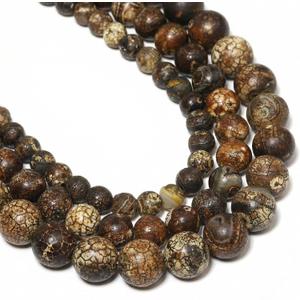 Yochus 45pcs Round Loose Brown Crack Old Agate Beads for Bracelet Beads8mm Gemstone Bead Round Loose Stone Beads for Jewelry Making DIY Bracelet Necklace Earrings
