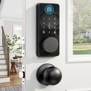 Keyless Entry Door Lock with 2 Knobs, Biquole Fingerprint Keypad Deadbolt, Smart Deadbolt for Front Door Lock Set, Auto Lock, One-time Codes, Easy to Install, App Control