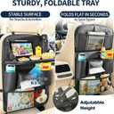 1 Pack Backseat Car Organizer with Foldable Tray Table, PU Leather Seat Back Organizer with Tablet Holder, Large Storage Pockets, Waterproof Kick Mat & Seat Back Protector for Cars, SUVs & Minivans