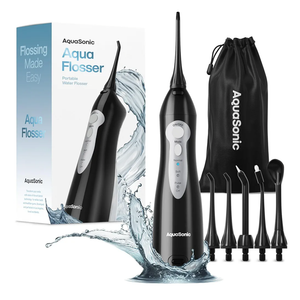AquaSonic Water Flosser - Cordless Rechargeable Water Flossers for Teeth Cleaning - Waterproof Aqua Flosser, Portable Oral Irrigator for Dental Cleaning with 5 Jet Tips Braces Home Travel (Black)
