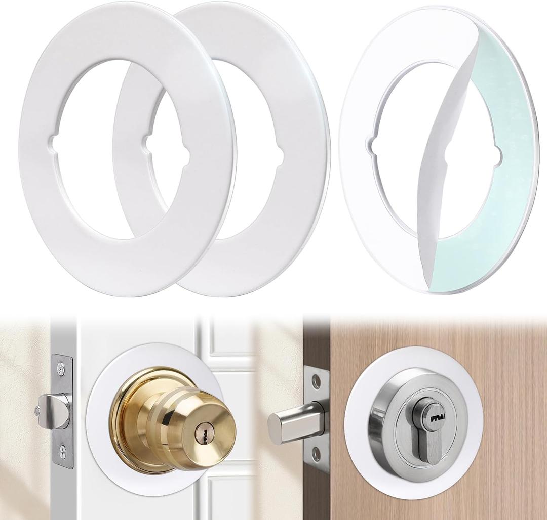 2 Pcs Upgraded Door Knob Plates with Double-Sided Tape Thick Stainless Steel Scar Plates for Deadbolts & Knobs, Durable Door Lock Hole Covers for Fixing Loose Knobs and Damaged Areas(White)