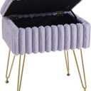 Vanity Stool Chair with Storage, Faux Fur Stools for Vanity Makeup, Foot Stool Ottoman with 4 Metal Legs, Small Vanity Bench Seat Chairs for Living Room Bedroom