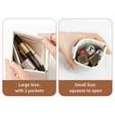 MEIBOOCH 2 Pack Small Makeup Bag for Women, New Organosilicon Super Fiber PU Leather Mini Cosmetic Bag for Travel, Coin Purse Organizer Storage Pouch (Printed with Phrase, Cream)
