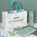 Thenshop 6 Pcs Happy Workiversary Gifts Set for Men Women Employee Appreciation Gifts Include Tumbler Leather Notebook Pen Tote Bag Scented Candle for Office Coworker Employee(Sage Green)