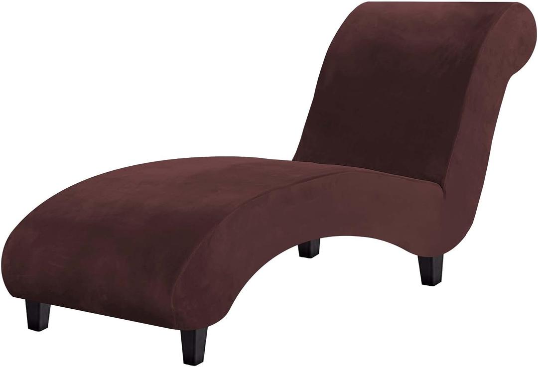 H.VERSAILTEX Chaise Lounge Cover Indoor Velvet Chaise Slipcover High Stretch Lounge Chair Cover Luxury Armless Chaise Cover for Living Room, Machine Washable, Chocolate