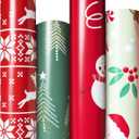 Hexablenzio Christmas Wrapping Paper Bulk Set of 4 Rolls (93 sq. ft. ttl) Santa Claus, Reindeer, Christmas Tree, Snowman Patterns for Holiday Gift Wrap - 17 inches x 16.5 feet Per Roll