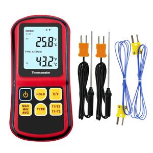 Thermocouple Thermometer Digital K Type Thermocouple,Dual Channel Thermocouple Tester(-238~3212) with 4 K-Type Thermocouples LCD Display Temperature Tester for K/J/T/E/R/S/N Type
