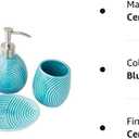 Comfify Designer 4 Piece Bathroom Accessory Set  Ceramic Bath Set w/Liquid Soap or Lotion Dispenser, Toothbrush Holder, Tumbler and Soap Dish  Decorative Set w/Embossed Details  Blue
