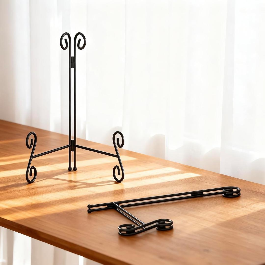 Easel Stand, 12 Inch Plate Stand, 2 Pack Metal Plate Holder for Display, Iron Plate Stands for Picture Frame Record Album Collectibles