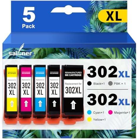 302XL 302 Ink Cartridges Multipack (5 Pack) Remanufactured Replacement for Epson 302 XL T302XL Ink Cartridge Work for Epson Expression Premium XP-6100 XP-6000 XP6000 XP6100 Printer (BK/PBK/C/M/Y)