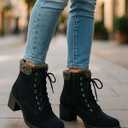 SM New York Womens Winter Snow Boots Warm Fur Lined Winter Water-resistan Ankle Booties Zipper Anti-Slip Combat Size 6