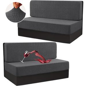 H.VERSAILTEX 100% Waterproof RV Dinette Cushion Covers Elastic Camper Cushion Covers Replacement Loveseat Covers for Travel Trailer Washable Crizzle Pattern (2 Backrest Cover & 2 Bench Cover, Grey) Expandex