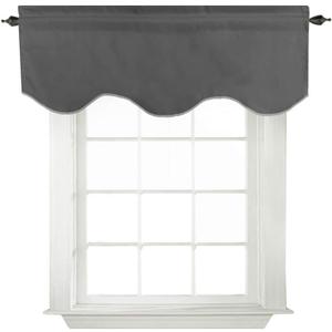 Turquoize Blackout Curtain Valances for Kitchen Windows/Bathroom/Bedroom Privacy Decorative Rod Pocket Short Scalloped Window Valance Curtains, 52" x 18" Inches, 1 Panel, Charcoal Gray