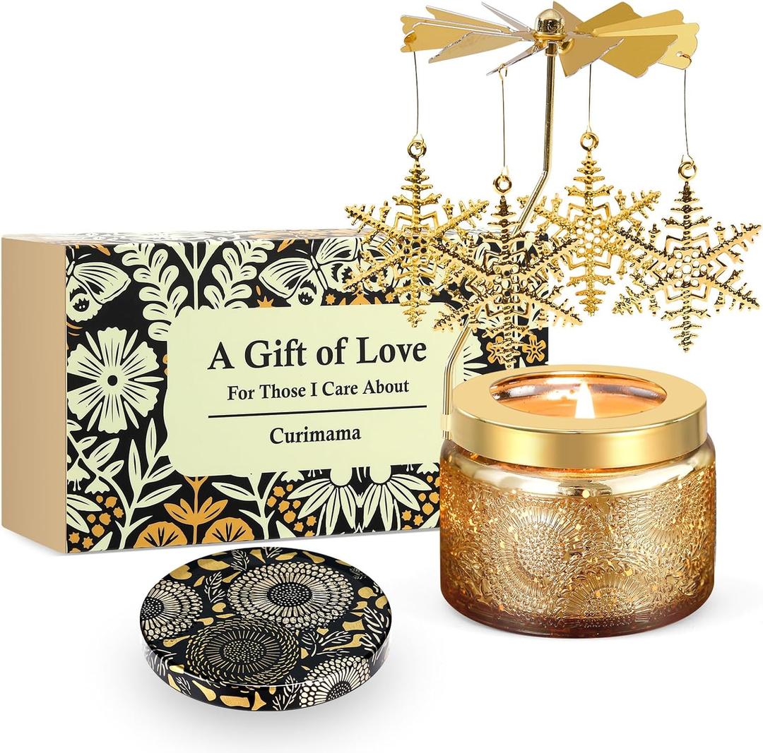 Christmas Gifts for Women, Snowflake Candle Gifts for Women, Birthday Gift for Mom, Holiday Presents for Sister Friend, Rotatable Scented Candles for Xmas Home Decor, Ideal Christmas Gift Choice (ROSE)