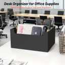 Black Pen Holder for Desk with Adjustable Bamboo Dividers, 5-Slot Wooden Pencil Holder for Desk, Small Remote Control Holder Office Supply Organizer for Bills, Mails, Makeup Brushes