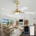 52" White Gold Ceiling Fan with Light and Remote, DC Motor Ceiling Fan with LED Light, 6-Speed Reversible, Dimmable 3CCT, Modern Ceiling Fan for Bedroom Living Room