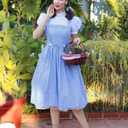 IMISHM Halloween Costumes for Women Girl Storybook Adults Character Costume Blue White Gingham Dress Hair Ribbons sock set (XL)