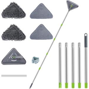 85" Wall Cleaner Mop with Long Handle & Extension Pole  Multi-Purpose Baseboard, Ceiling, Window & Floor Cleaning Tool with 4 Replacement Mop Pads (Green)