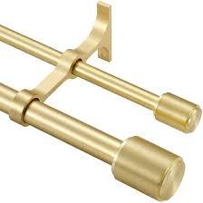 Double Curtain Rods for Windows 36-72", Brass Double Drapery Rod with Cap Finials, Adjustable 1 Inch Front and 5/8 Inch Back Dual Curtain Rod, Brass Double Rods Window Treatment Curtain Rods