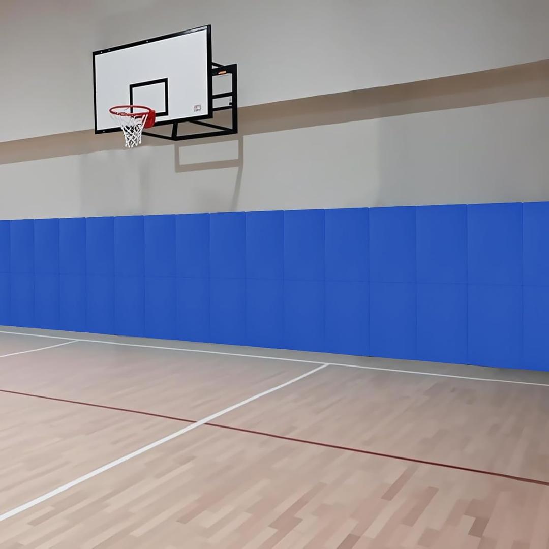 60/72 x20/24 Inch Premium Gym Wall Padding with 6 Pair Hook&Loop,Heavy Duty High Density Anti-Impact Wall Pad 2 Thick Foam Wall Mats for Safety and Comfort for Athletes (Blue)