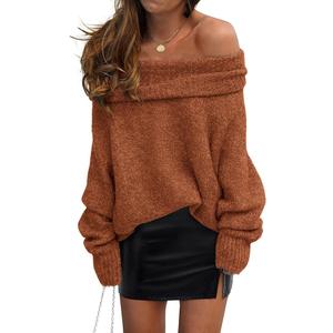 PRETTYGARDEN Women's Off The Shoulder Sweater Long Sleeve Tops 2026 Fall Loose Knit Pullover Sweaters Winter Clothes L