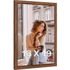 13x19 Wood Frame Brown, Rustic Natural Wooden 19x13in Poster Picture Frame, Distressed 13 x 19inch Woodgrain Gallery Photo Frame with HD Plexiglass, Horizontal Vertical Wall Mounting Display 1pcs
