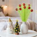 8 Pcs Christmas Tree Topper Decoration, 17" Green Christmas Tree Pick with Red Glitter Berry Ornaments, Artificial Green Fluffy Stems for Christmas Tree Top, Wreath, Vase, Gift Craft Decor