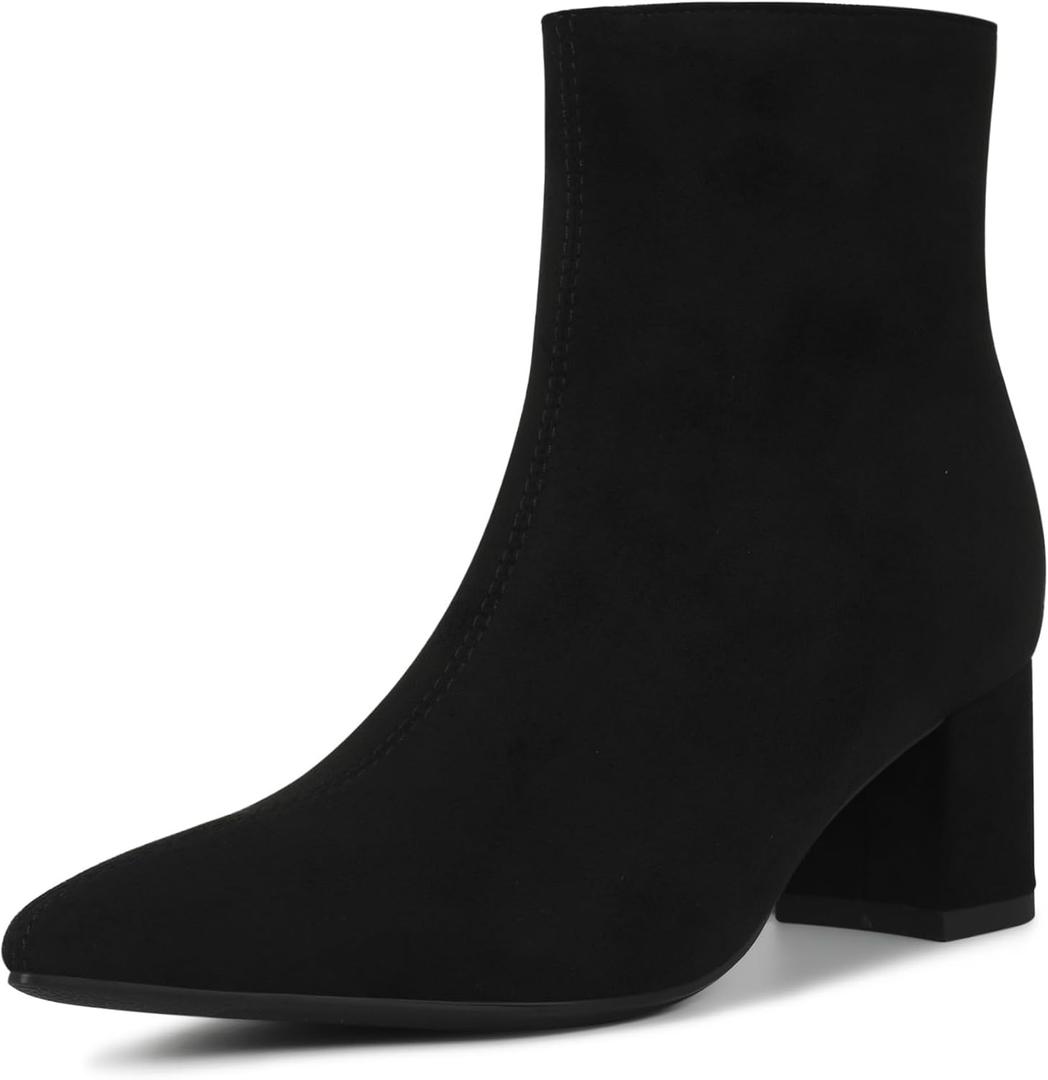 Booties for Women Pointed Toe Ankle Boot Chunky Block Low Heel Boot (Black, S)