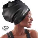 Keary Extra Large Swim Cap for Braids and Dreadlocks Extensions Weaves Long Hair, Waterproof Silicone Cover Ear Bath Pool Shower Swimming Cap for Adult Youth to Keep Hair Dry, Easy to Put On and Off