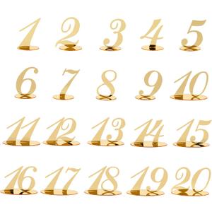 Acrylic Table Numbers 1-20 Decoration Gold Numbers With Stand Base for Wedding & Party Double Sided Mirrored