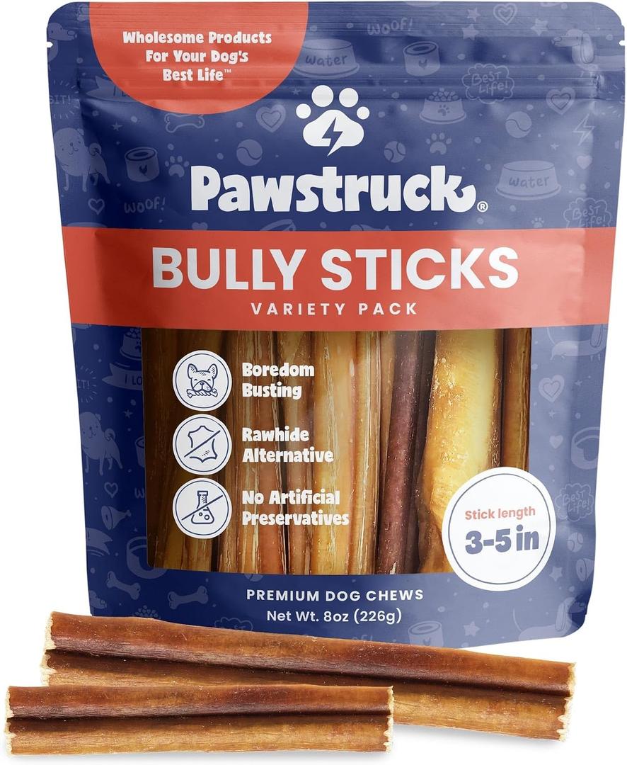 Pawstruck Natural 35" Bully Sticks for Small Dogs and Puppies Single Ingredient, Low-Odor, Rawhide-Free Chew Treat 100% Real Beef, No Artificial Preservatives 8 oz Bag Packaging May Vary | Single Ingredient, High Protein, Rawhide Free Dog Chew for Tiny Dogs, X-Small to Small Dogs, Low Odor, Supports Dental Health (EXP 08/05/28)