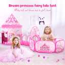 GeerWest 3PC Princess Tent for Girls with Kids Ball Pit and Crawl Tunnel for Toddlers, Pink Pop Up Playhouse Toys Indoor& Outdoor for Birthday Gifts