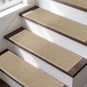 BEQHAUSE Stair Treads for Wooden Steps 28x9in, Carpet Stair Treads Non Slip Indoor, Machine Washable Stair Runners for Kids Elders and Pets, Carpet for Stair Rugs Mat, TPE Backing, 15pcs, Light Beige