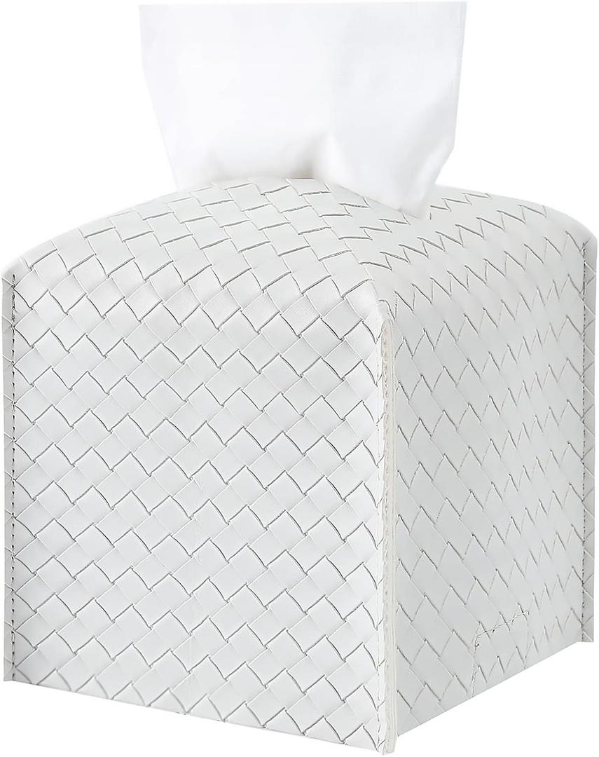 Tissue Box Cover PU Leather Tissue Holder Square Facial Tissue Case Facial Paper Organizer Dispenser for Bathroom, Vanity Countertop, Tabletop, Car, Misty Gray