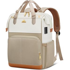 MATEIN Anti Theft Backpack for Women, 15.6 Inch Commute Work Backpack with Theftproof Zippers & RFID Pocket, Water Resistant Fashion Teacher Bag with USB Charging Port for Travel, Beige Khaki