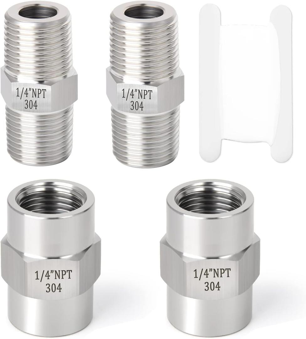 GASHER 4PCS 304 Stainless Steel Pipe Fitting, Hex Nipple Hex Coupling, 1/4" x 1/4" NPT Male Thread Pipe, 1/4Inch x 1/4Inch NPT Female Thread Pipe
