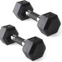 CAP 15lb Rubber Coated Hex Dumbbell, Comfort Grip, Free Weights, Pair