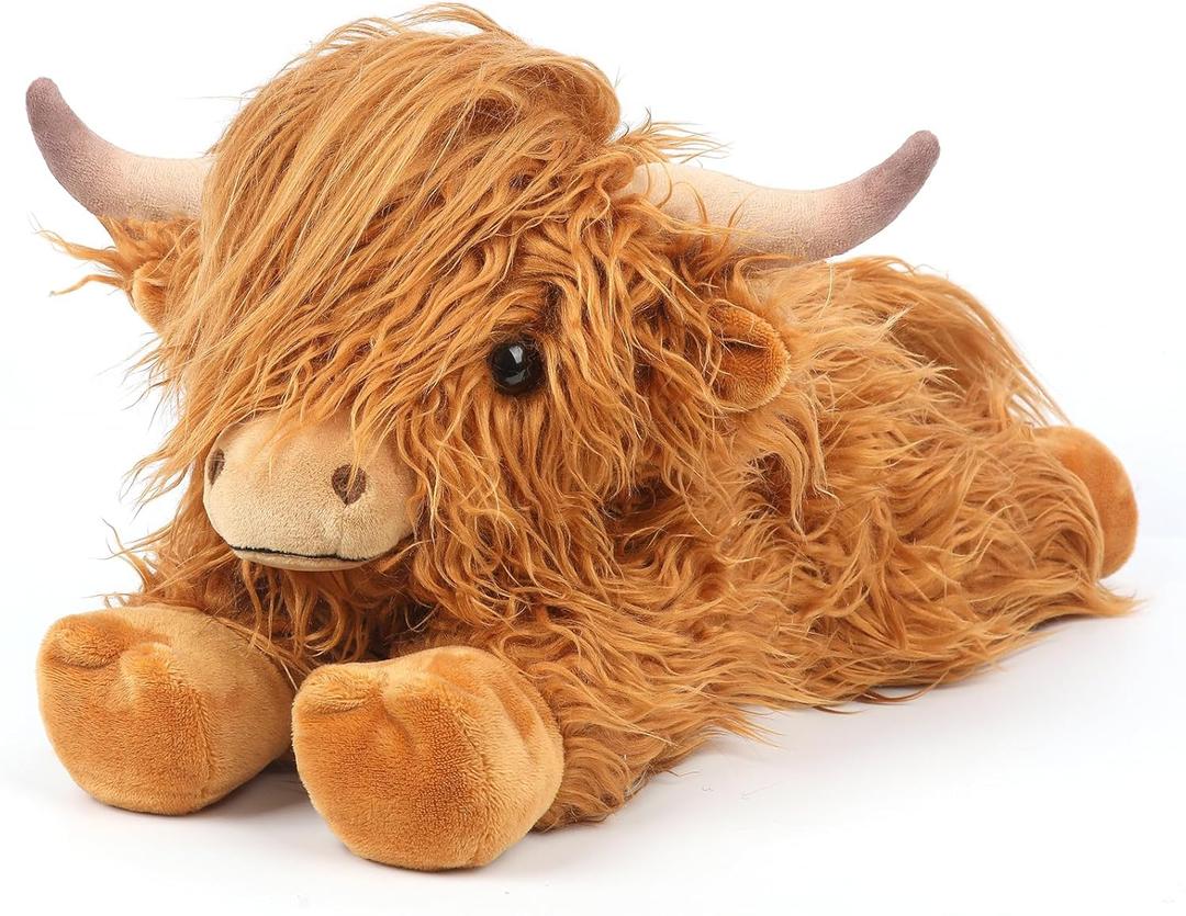 Cuckool Highland Cow Stuffed Animals, Adorable Fluffy Plush Stuffed Animal Highland Cattle, Cute Soft Plushie Highland Cow Toys for Kids Adults & Children Boys Girls Gifts, 15 Inches