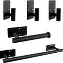 5 PCS Self Adhesive Bathroom Hardware Set, Stainless Steel Towel Rack Set Include 16In Bath Towel Bar+Toilet Paper Holder+3 Towel/Robe Hooks No Drill Bathroom Accessory Kit(Matte Black)