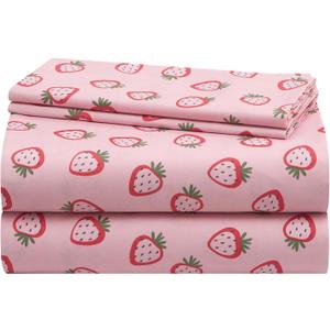 Urban Lifestyle 4 Piece Sheet Set, Including Top Sheet, Fitted Sheet and 2 Pillow Cases, Pink Strawberry, Full